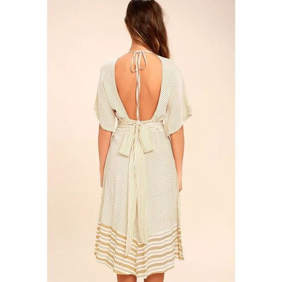 New. Faithfull the Brand Beige Striped Midi Dress. Size 4. Retails $180 - Picture 7 of 16
